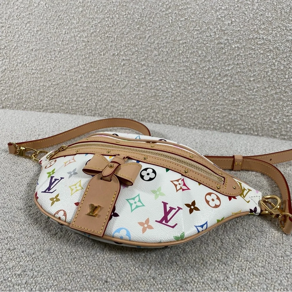 Louis Vuitton White Multicolor Monogram Crossbody Bumbag with Tan Trim - Picture 5 of 16